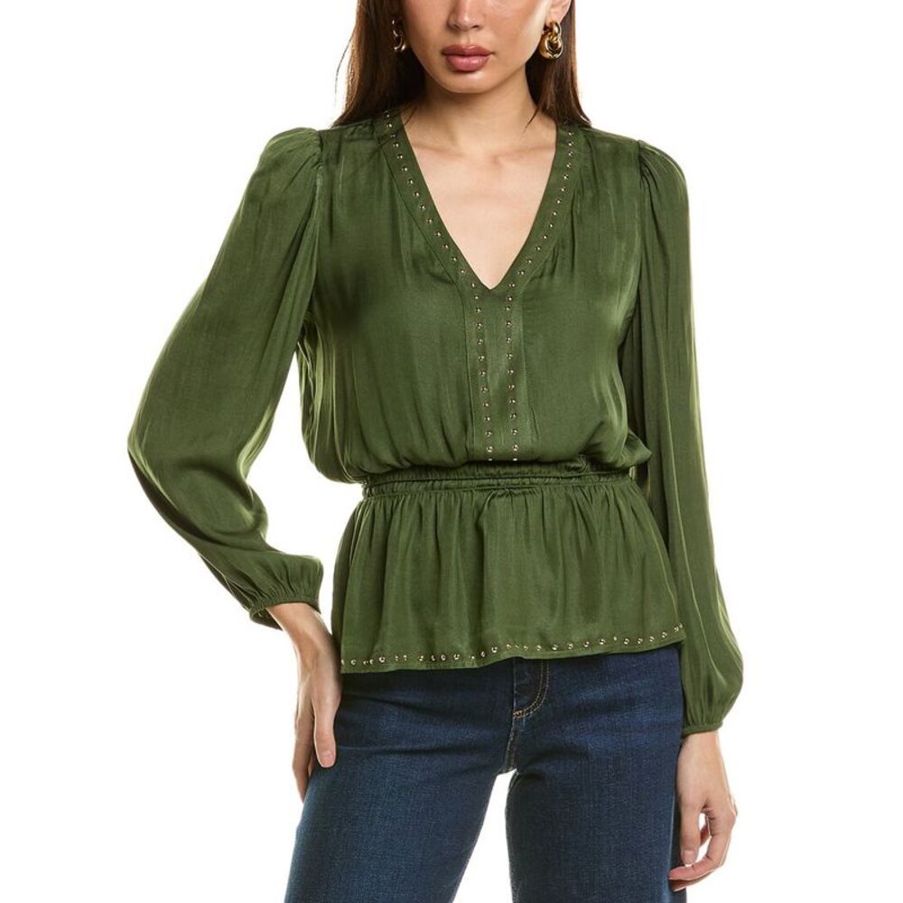 T Tahari Green V-Neck Blouse